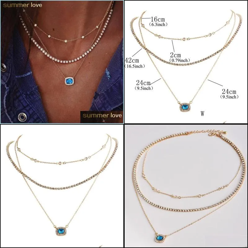 elegant multilayer geometric blue clear crystal pendant choker necklace for women trendy jewelry gift 2019