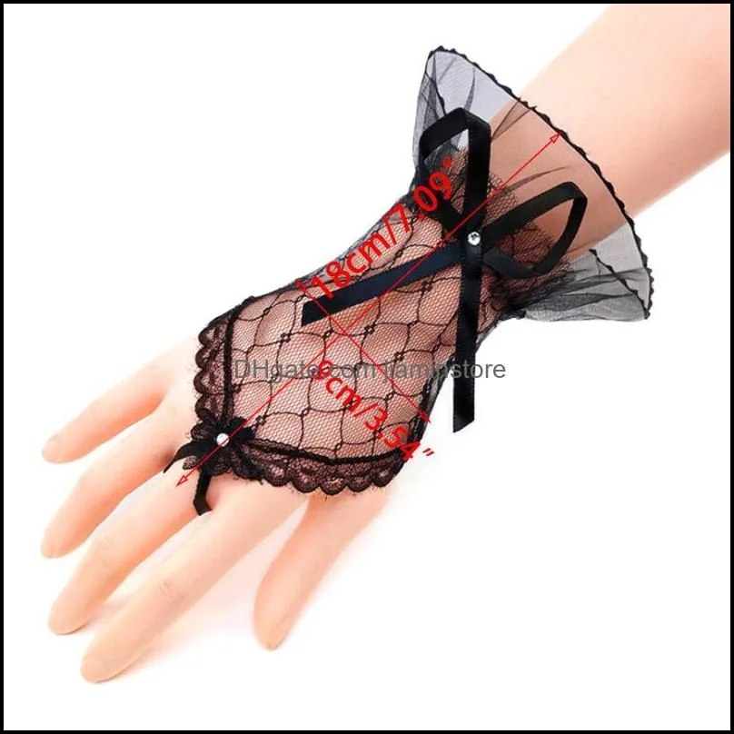 trendy white black red color bride party gloves fingerless sexy lace short bow glove for women