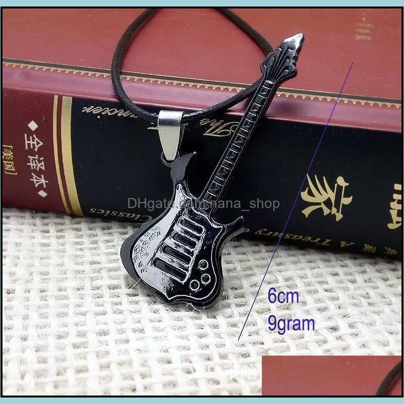 pretty guitar pendant necklace beautifully hip hop rock jewelry gift music leather necklaces choker necklace nanashop