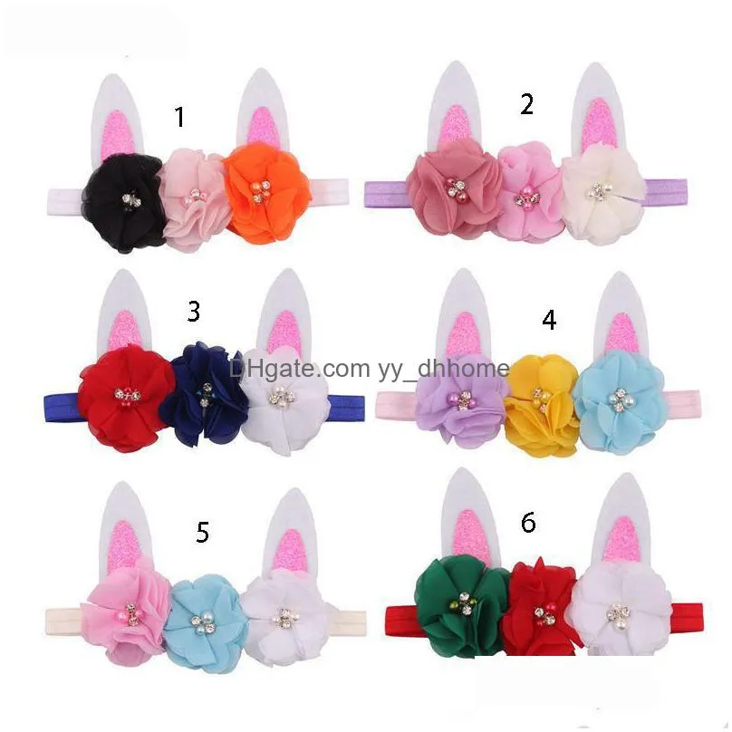 2020 easter flowers baby headbands girls rabbit ears hairbands children bunny ears headband cute kids hair accessories 6 styles