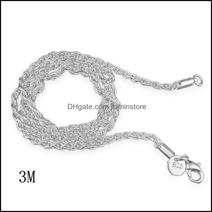  3mm twisted rope chains for women men 925 sterling silver choker necklaces jewelry in bulk 1630 inches