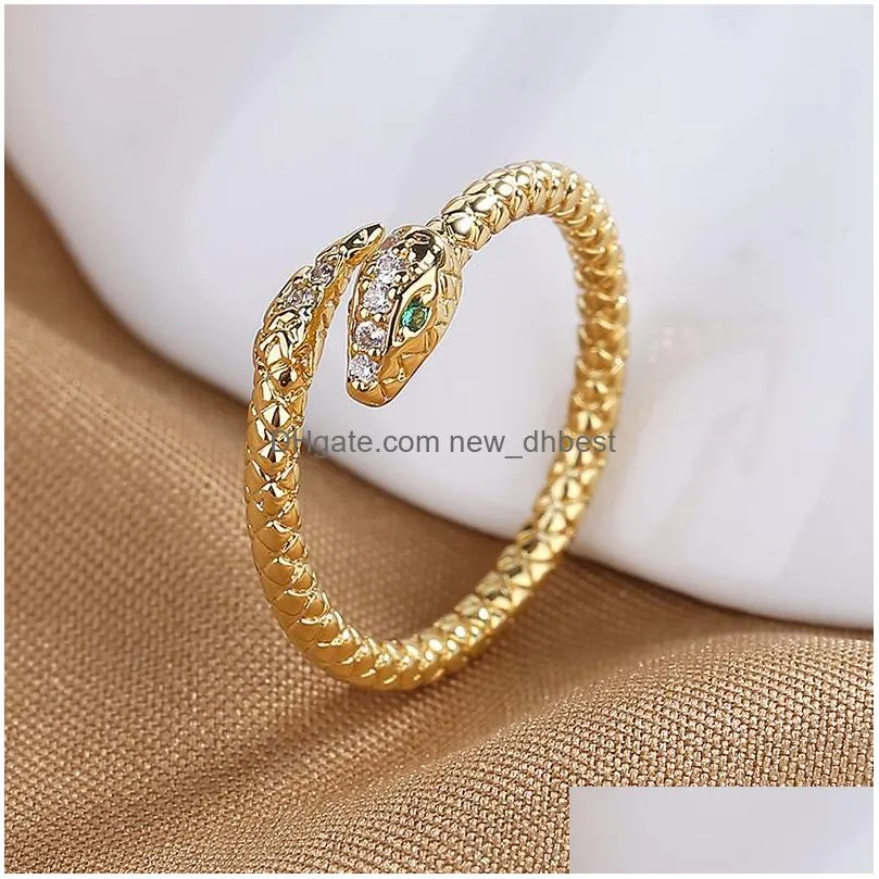 fashion jewelry copper gold plated snake ring for women zircon snakes opening rings