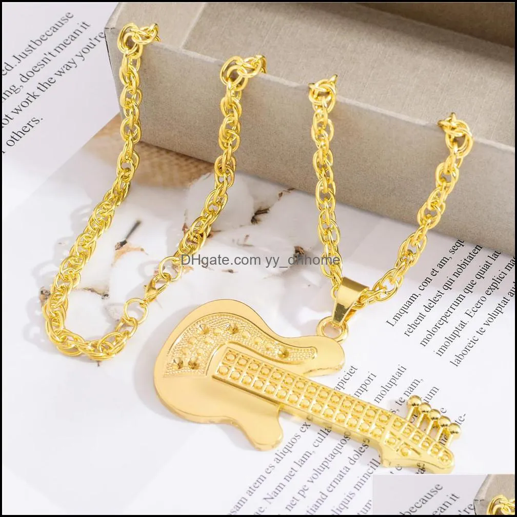 music guitar pendant necklace for men jewelry tone silver/gold color mens yellow gold guitar pendant necklaces hip hop jewelr yydhhome