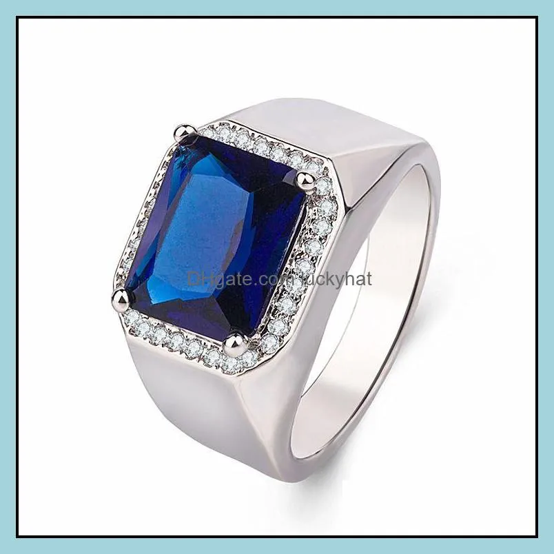 retro handmade ring for men vintage blue green zircon rings punk trendy jewelry for gift
