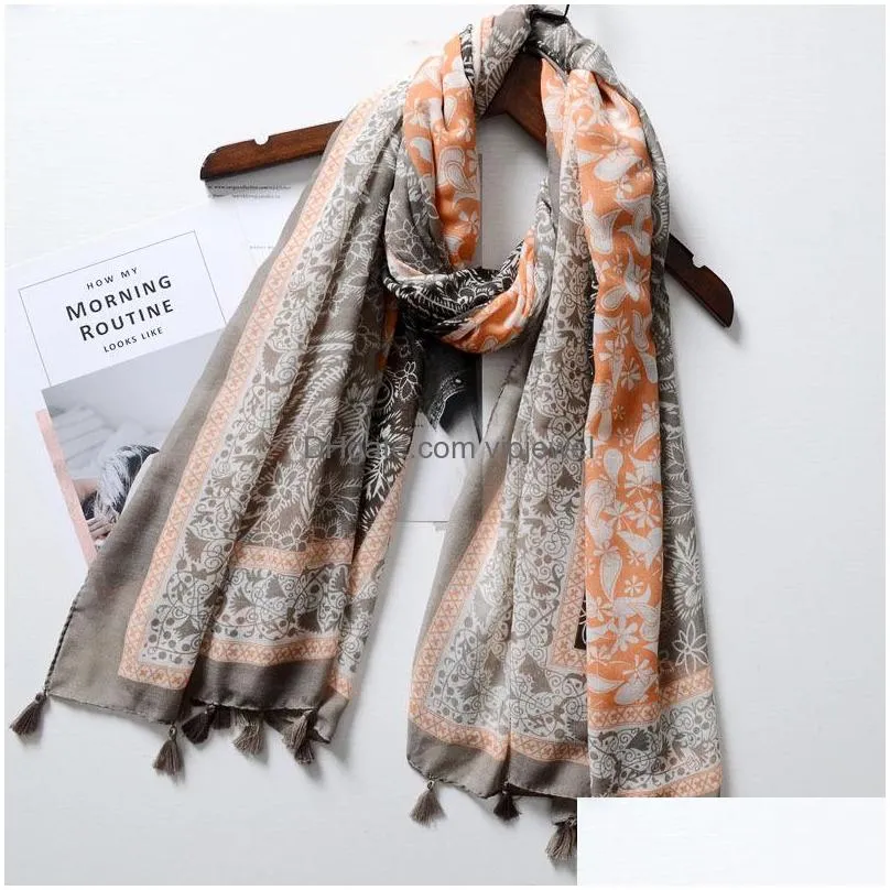 bohemian fashion spring summer women slik scarf sunscreen cotton and linen fleeing scarf big gauze shawls soft beach shawl paisley florals tassels