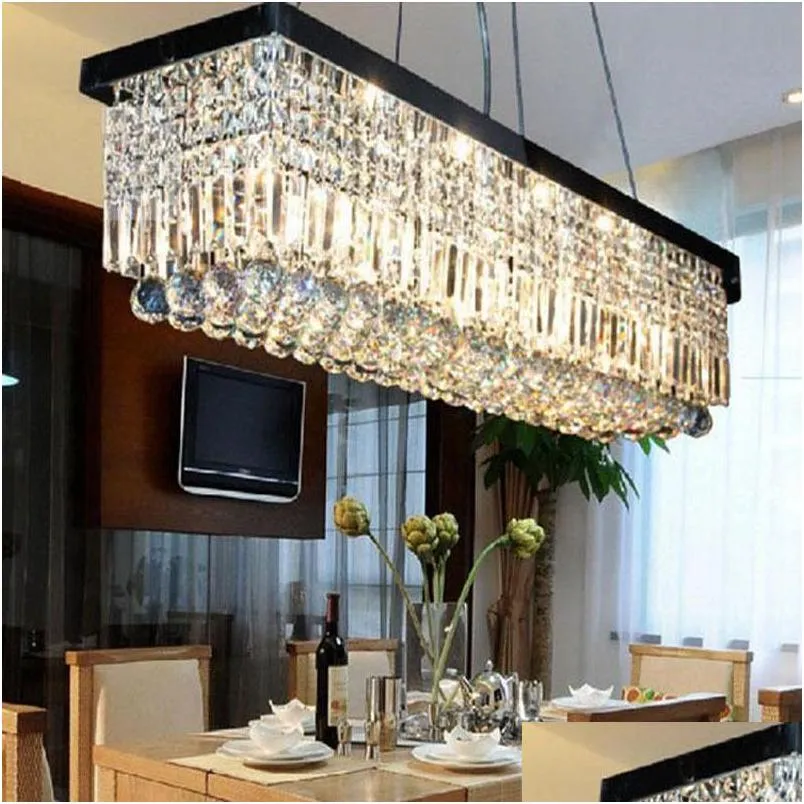 2017 crystal droplight modern contemporary rectangle rain drop crystal chandelier for dining room suspension lamp lighting fixture