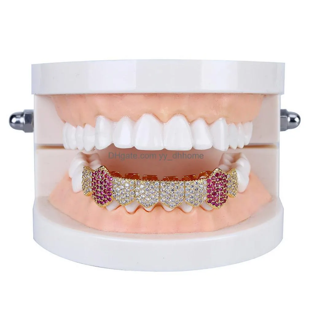 european and american hip hop teeth 8tooth microinlaid zircon single row lower teeth gold teeth silver braces