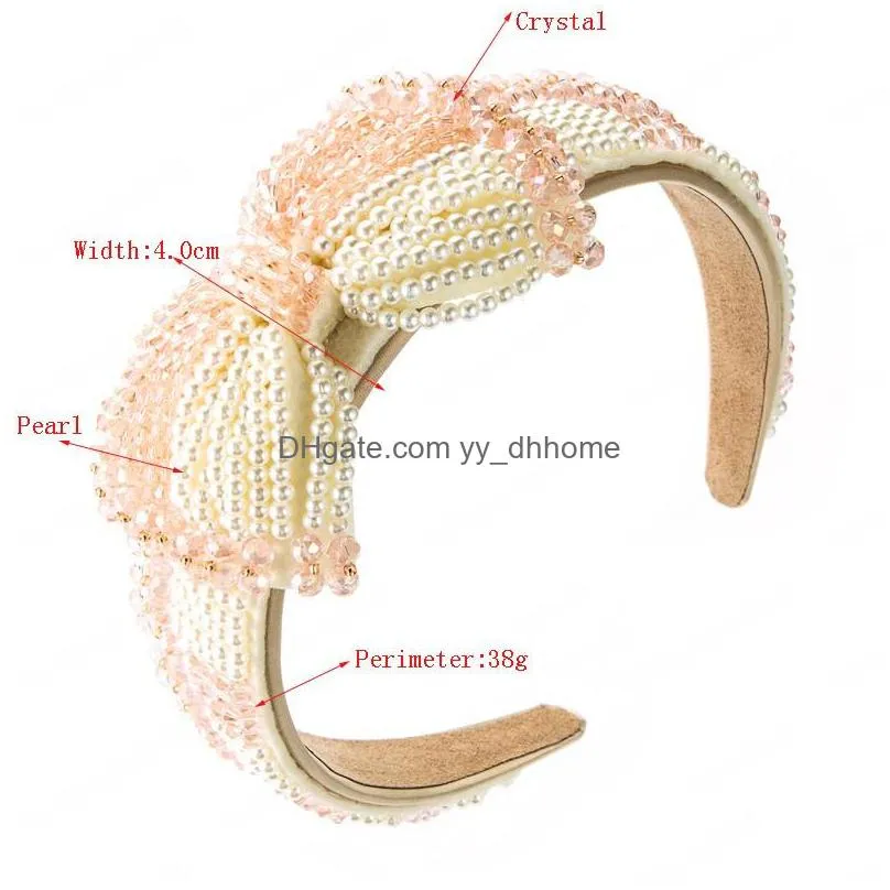 luxury imitation pearl bowknot headband lovely crystal beaded hairband girls party hair accessory tiara bezel