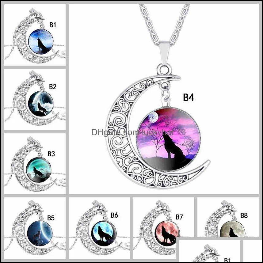 84 design cabochons glass moon necklaces for women men tree of life zodiac sign flower wolf nebula space galaxy pendant chains jewelry