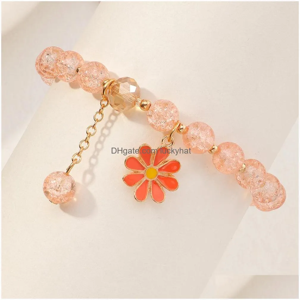 fashion jewelry strands colorful crystal resin beaded bracelet flower pendant beads elastic bracelets