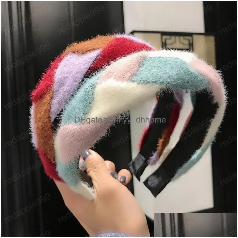 plush headband women twist braid colorful hairband girls fashion fur hairbands soft wide headwear girls party headware 