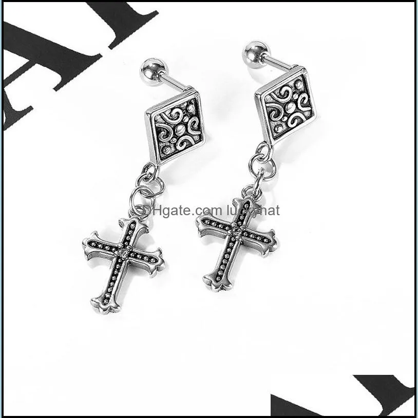 punk stainless steel black golden cross dangle drop earrings unisex hiphop man chic female birthday gift bar party stud