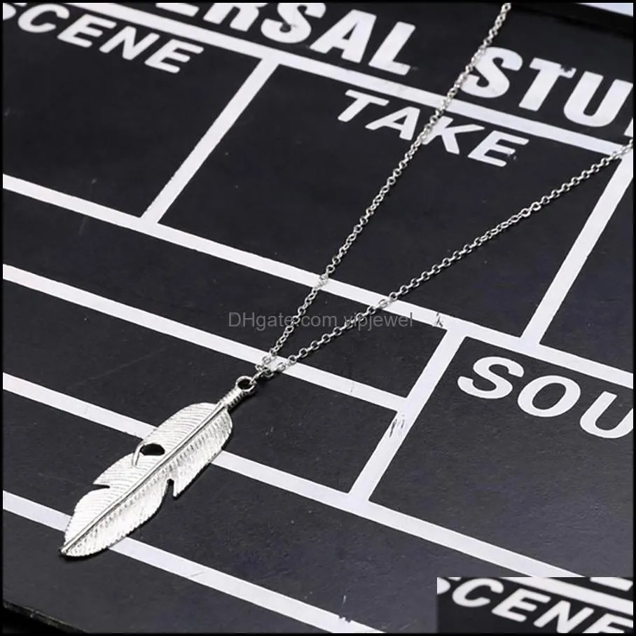 fashion feather necklaces for women long sweater chain jewelry gifts leaf pendants chocker necklace vipjewel