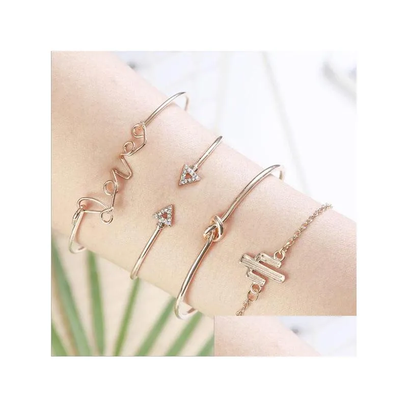 fashion jewelry multilayer bracelet love knot arrow bangle bracelets cactus chain bracelets 4pcs/set