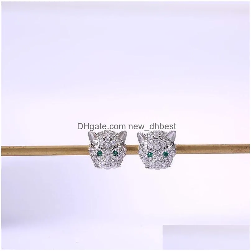 fashion jewelry diamond zircon leopard head stud earrings womens cute leopards earring