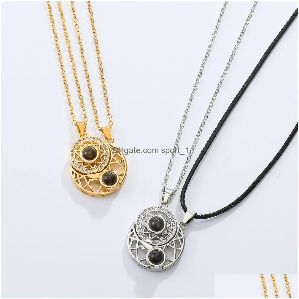 fashion jewelry couple necklace set for man woman moon 100 language lovers magnetic pendant necklaces