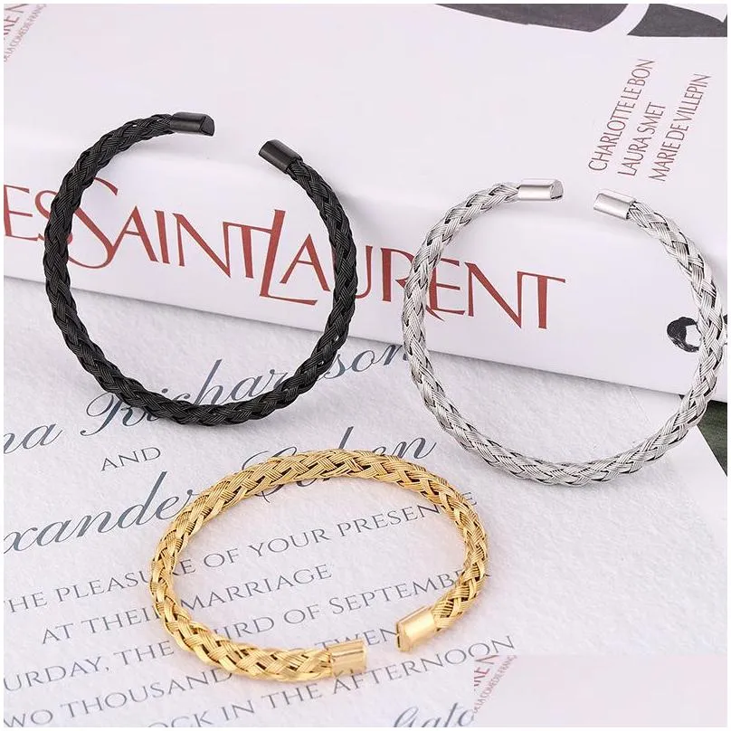 fashion jewelry titanium steel twist braid bracelet stainless steel wire bangle opening bracelets