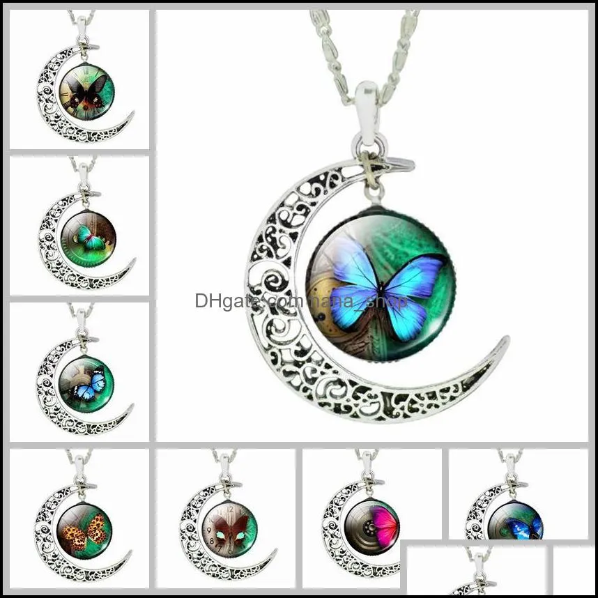 necklaces pendants silver fashion moon butterfly pendant necklaces for women cabochon glass necklace nanashop