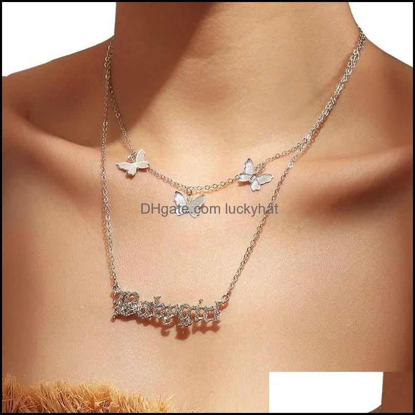 bohemian cute babygirl letters butterfly choker necklace for women gold silver color clavicle chain fashion female choker jewelry