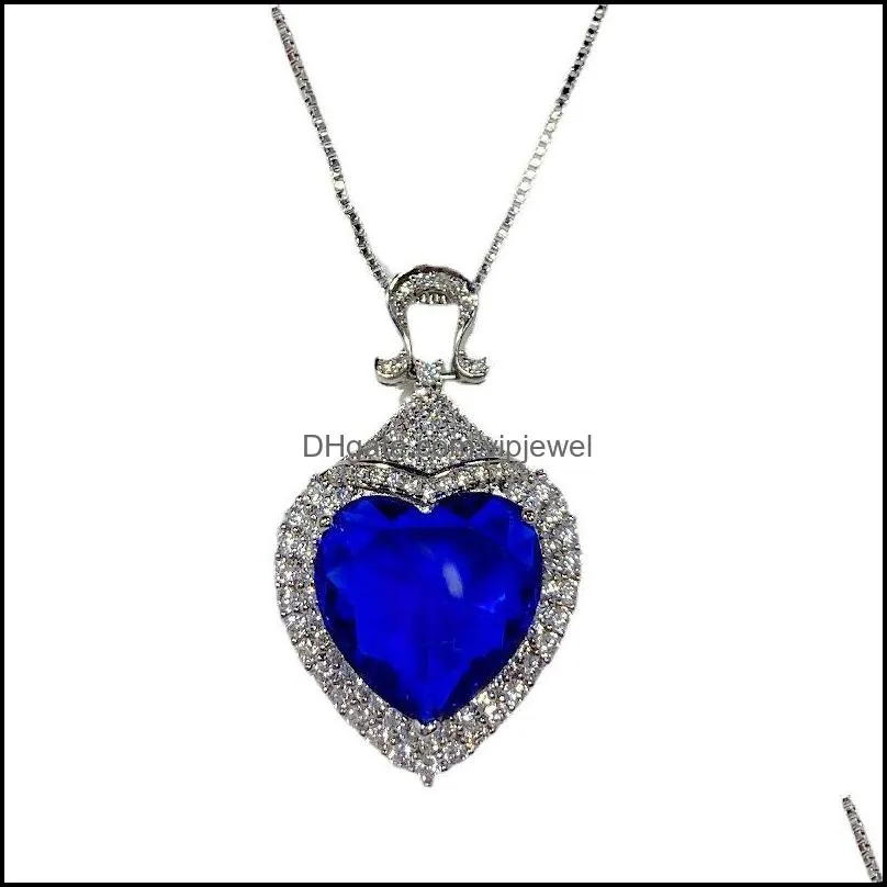 heart of ocean blue heart love forever pendant necklace for women wedding party jewelry blue crystals necklaces vipjewel