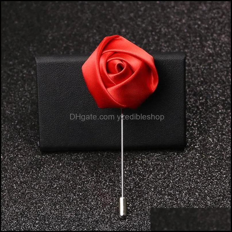 fabric rose flower brooch pins for mens uniform coat clothes badge lapel pin male wedding party engagement bridegroom jewelry