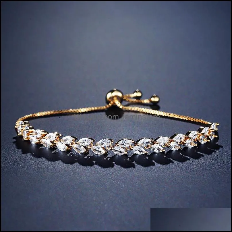 simple and stylish oliveshaped cubic zirconia tennis adjustable bracelet for women wedding charm jewelry gifts