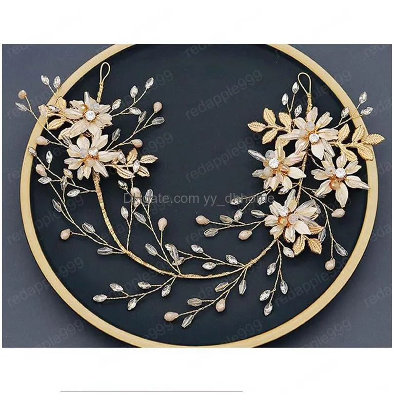 wedding bride hair jewelry luxury handmade gold golor crystal branch flower headband women hair pin hair clip accessories