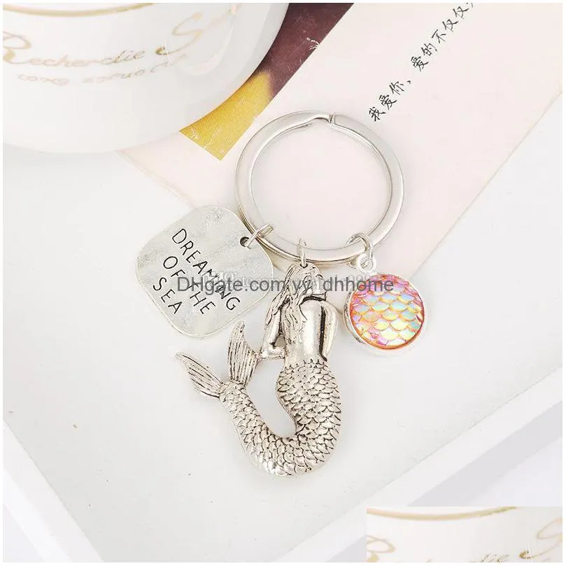  fashion mermaid key rings fish scale charms keychain car keyring jewelry for women men gift