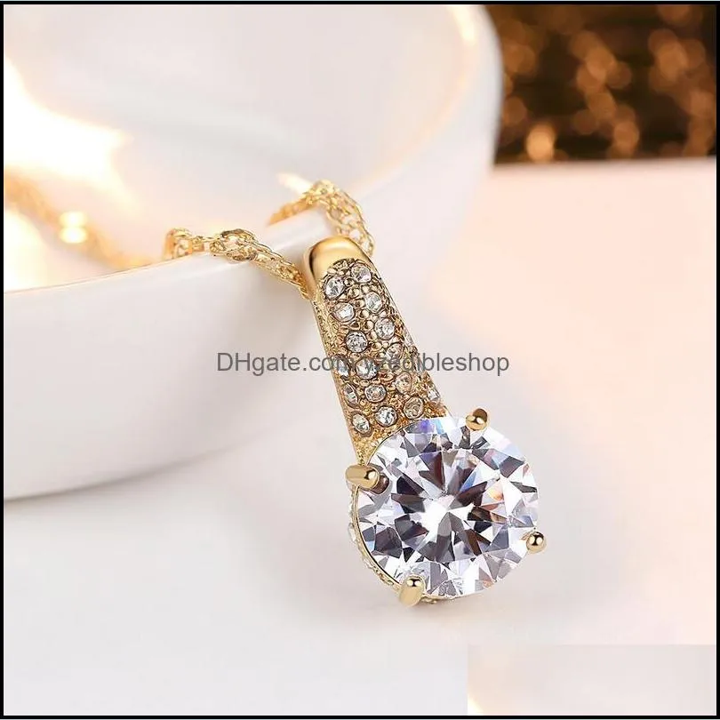 silver gold fashion cubic zircon pendant necklace earring women jewelry sets wholesale