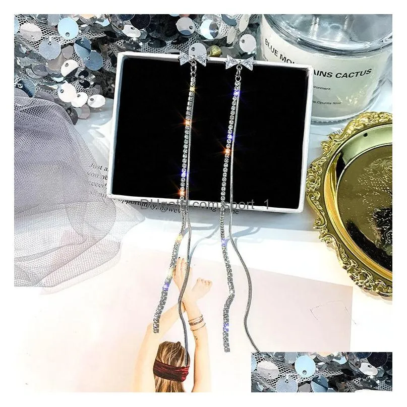 fashion jewelry s925 silver needle exaggerated long tassel earrings bowknot rhinstone tassels dangle stud earrings