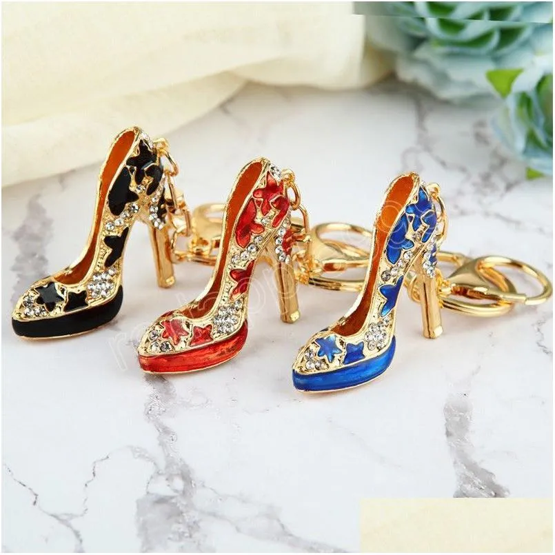 high heel shoe keychain rhinestone crystal car key chain bag decorative keyring trinket women girls birthday christmas gifts