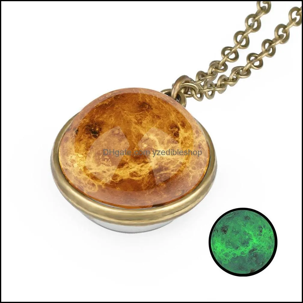 glow in the dark double side glass ball necklace earth planet pattern personality jewelry solar system galaxy astronomy pendant
