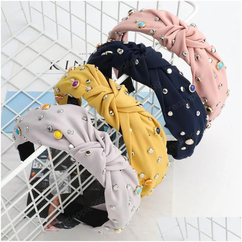 fashion ladies satin cloth rhinestone knotted wide bed headband women widebrimmed hair bands headwear