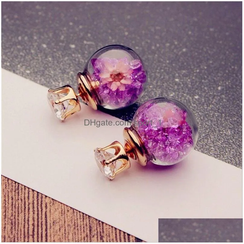 europe fashion jewelry cute glass ball rhinestone flower stud earrings womens elegant earrings