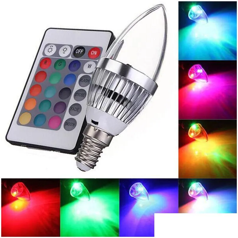  rgb led candle lights e12 e14 3w led bulbs lights 16 colors change add 24keys ir remote controller