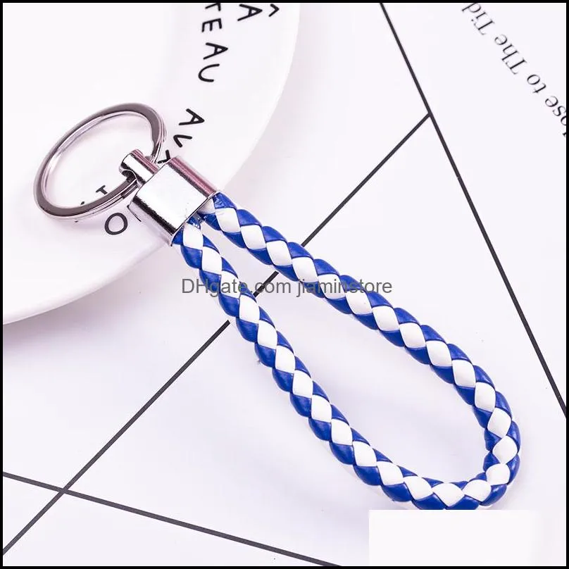 braided pu leather rope keychain key rings fit circle car bag pendant key chains holder keyring diy fashion jewelry in bulk