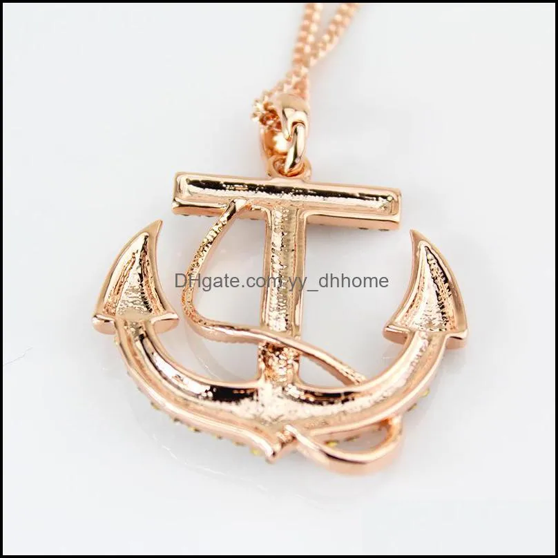 anchor pendant necklace white navy crystal necklace long chain personality for women navy chain necklac yydhhome