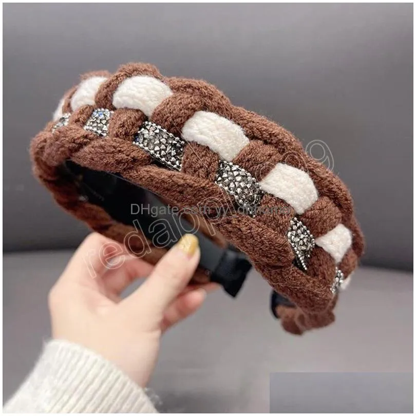 fashion women headband wide side knitted hairband winter handmade braided turban girls hair accessories