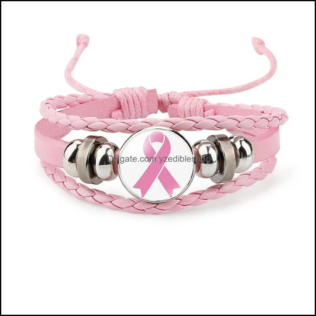 we long haue for the cause bracelet for women breast cancer awareness pink ribbon charm leather bangle fashion faith diy jewelry