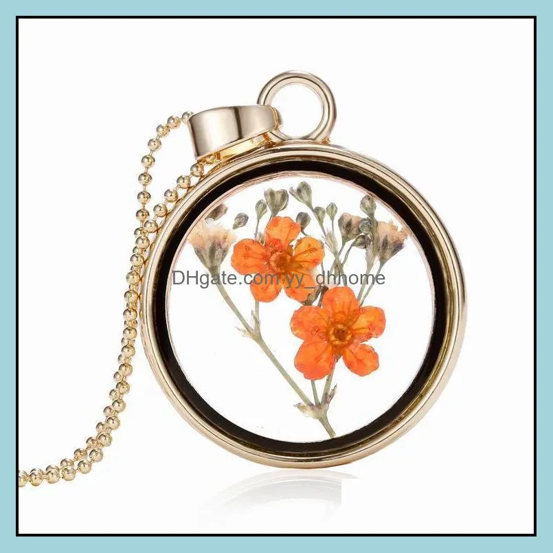 pendant necklace fashion pretty romantic crystal glass floating locket dried flower plant pendant chain necklace flower locke yydhhome