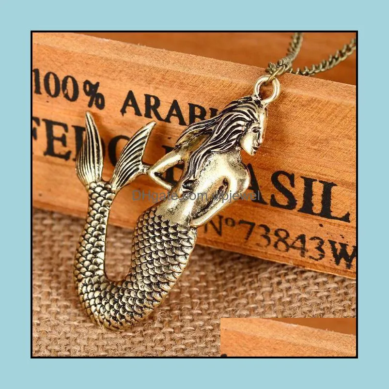 mermaid pendant necklace bronze chain necklaces vipjewel