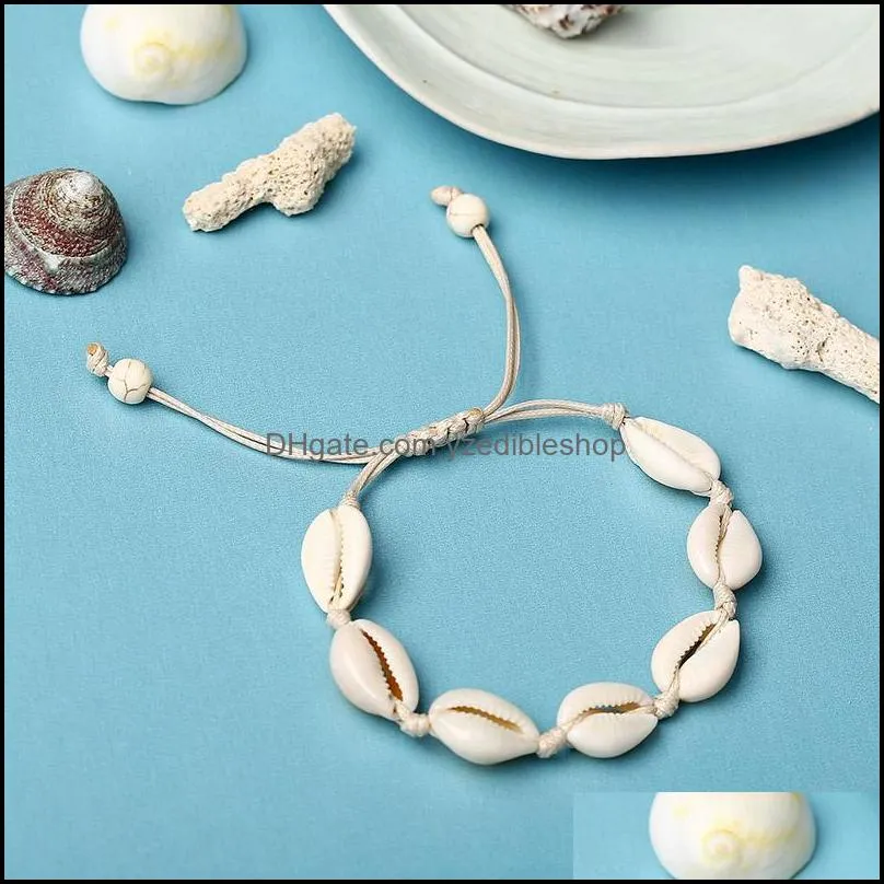 bohemian sea shell bracelet for women girls handmade string rope seashell chains men summer beach wrap bangle fashion boho jewelry