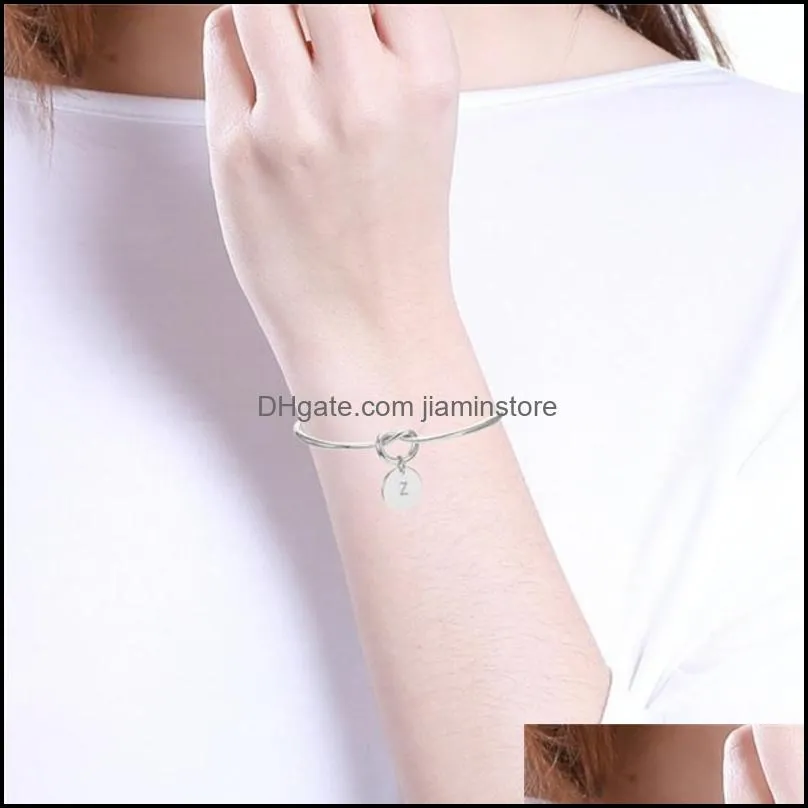 personalized initial letter charm cuff bracelets for women gold silver rose gold 26 alphabet tie knot open bangle fashion jewelry