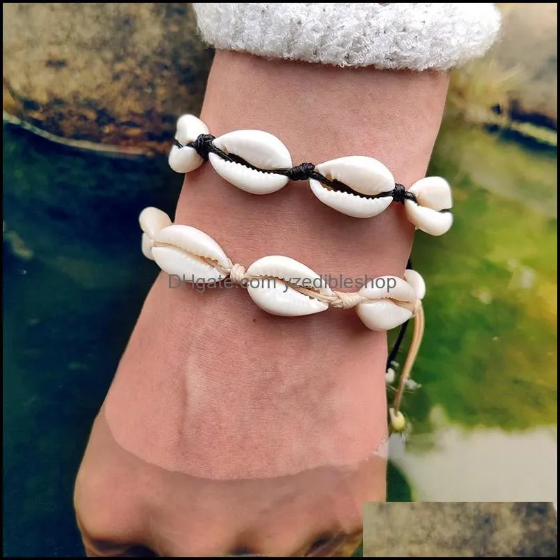 bohemian sea shell bracelet for women girls handmade string rope seashell chains men summer beach wrap bangle fashion boho jewelry