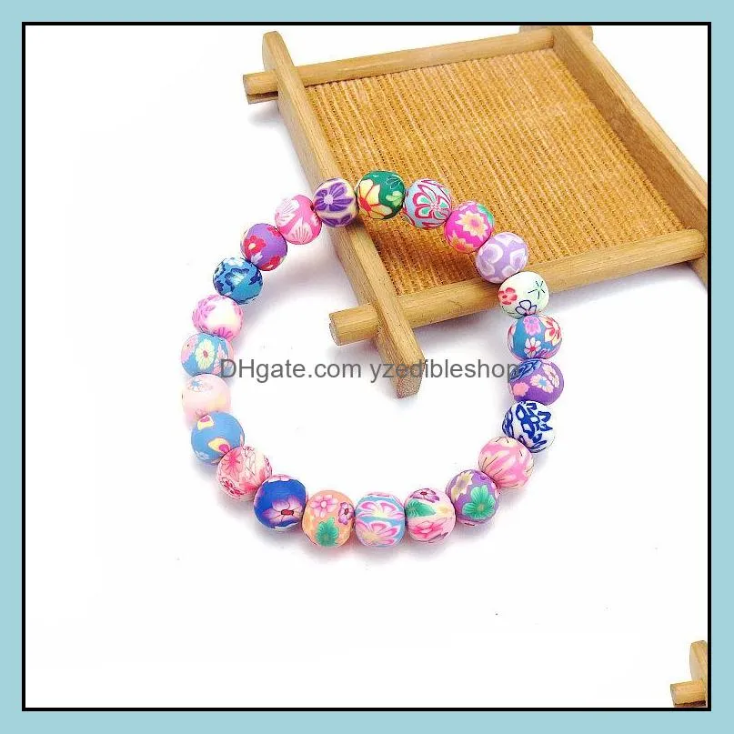  fimo printing beaded chains bracelets for women 814 mm flower soft pottery beads wrap bangle fashion handmade diy jewelry