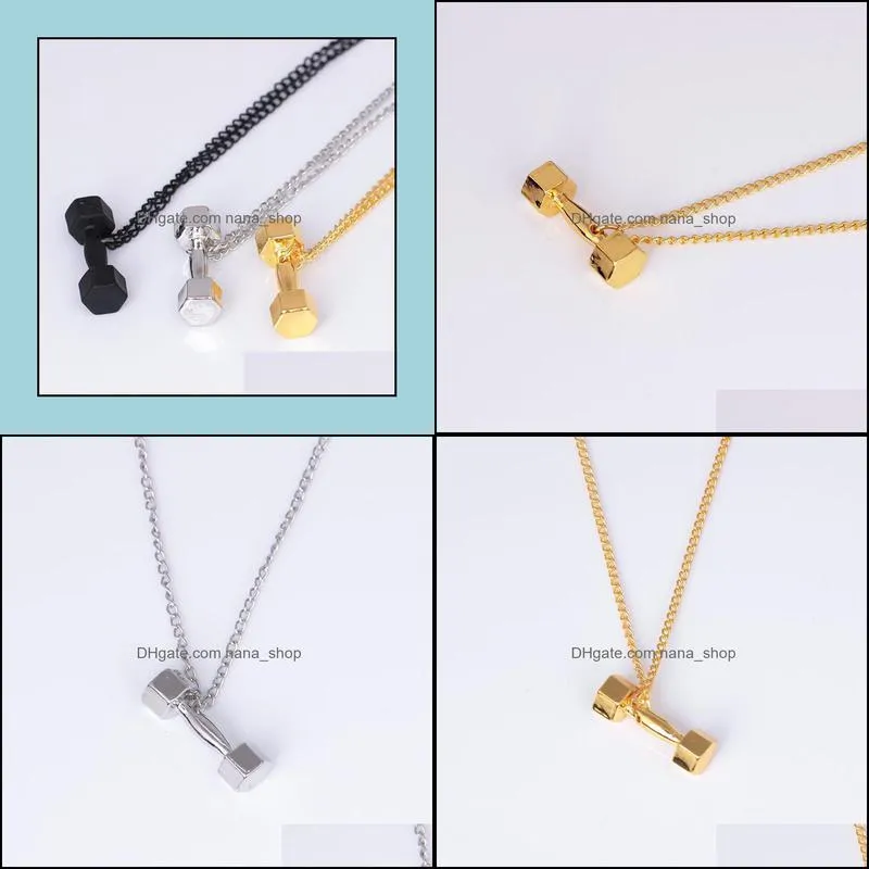 pretty dumbbell pendant beautifully necklace for women fitness bodybuilding gym fit barbell necklace fitness men jewelry long chain nanashop