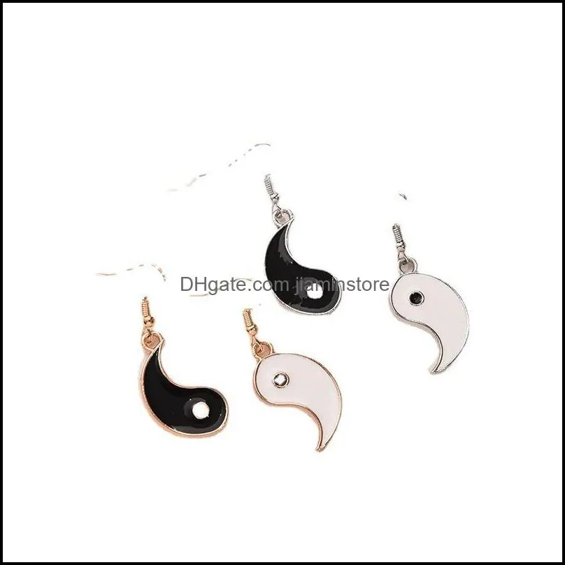 women asymmetric charm gossip tai chi yin yang white black friendship couple pendants dangle earrings jewelry