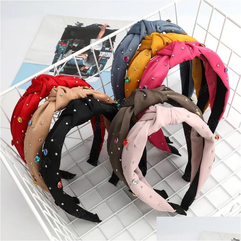 summer retro colorful rhinestone headband knot hair hoop female hair accessories temperament headdress