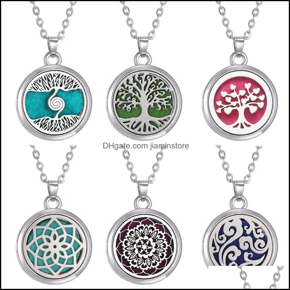 women tree of life aromatherapy necklaces diffuser vintage bird cat open locket pendant aroma necklace jewelry with felt pads