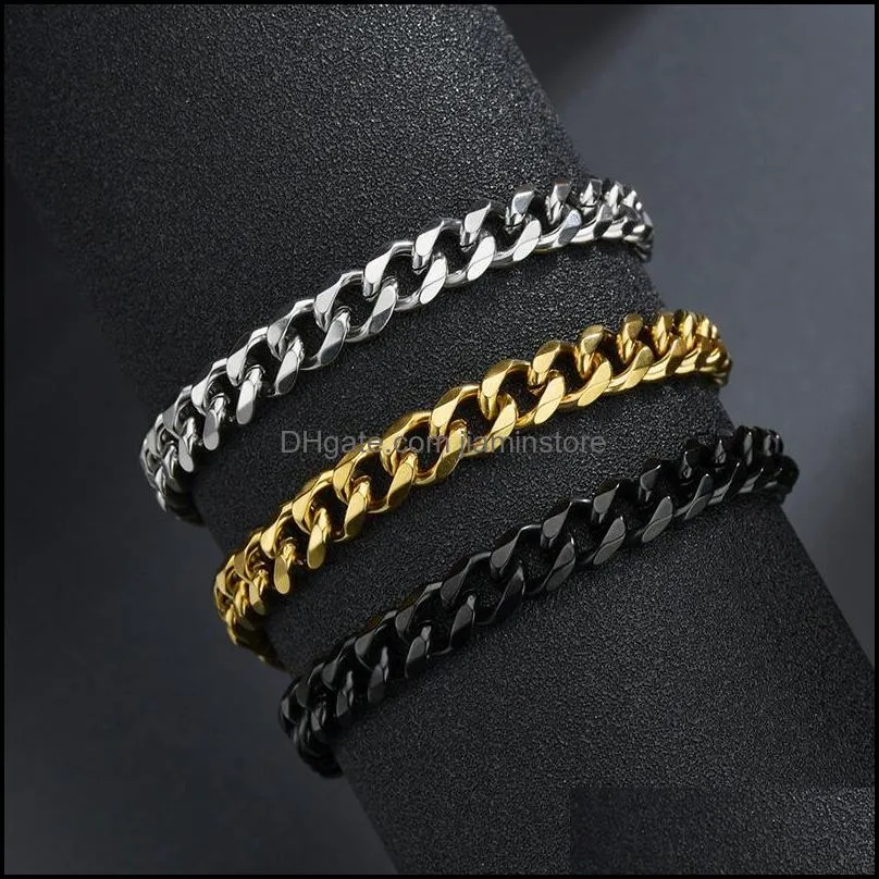 classic stainless steel chain bracelet for men women punk 3/5/7mm width cuban link chain bangle fashion party never fade jewelry gift